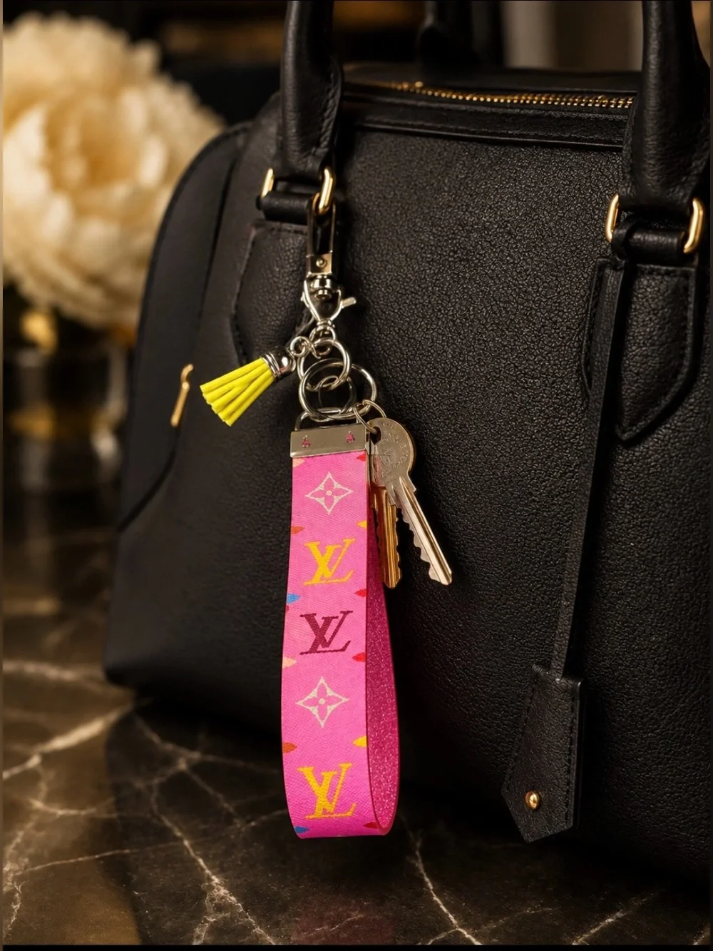 Pink LV Monogram Wristlet Keychain / Charm